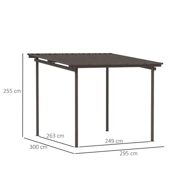 Outsunny 3 x 3(m) Garden Pergola with Waterproof Metal Roof, Lean to Pergola Hardtop Gazebo, Wind-resistant Outdoor Sun Shade, Easy to Assemble - 3