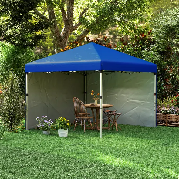 Outsunny 3 x 3 (M) Pop Up Gazebo, UPF 30+ with 2 Sidewalls, Leg Weight Bags and Wheeled Bag, Height Adjustable Party Tent Event Shelter for Garden, Patio, Blue - 9