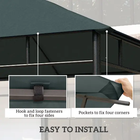 Outsunny 3 x 3 m Gazebo Canopy Replacement Cover, Garden Gazebo Roof Replacement with Drain Holes, TOP COVER ONLY, Grey - 5
