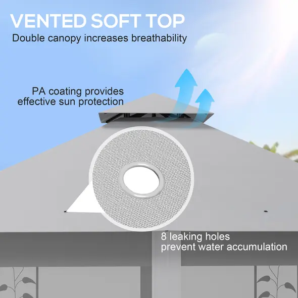Outsunny 3 x 3m Steel Frame Double Roof Garden Gazebo - Light Grey - 4