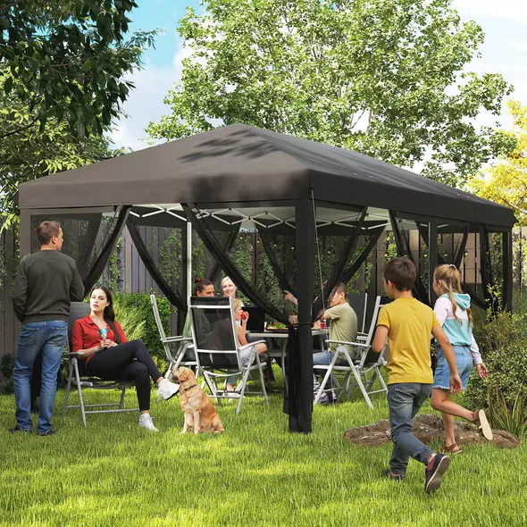 Outsunny 3 x 6m Pop Up Gazebo, Outdoor Canopy Shelter, Marquee Party Wedding Tent with 6 Mesh Walls and Carry Bag, Black - 2