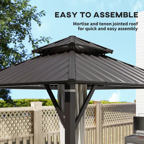 Outsunny 3 x 3(m) Hardtop Gazebo Canopy with Double Metal Roof, Waterproof Permanent Pavilion Garden Gazebo with Netting and Curtains, Easy to Assemble - 5