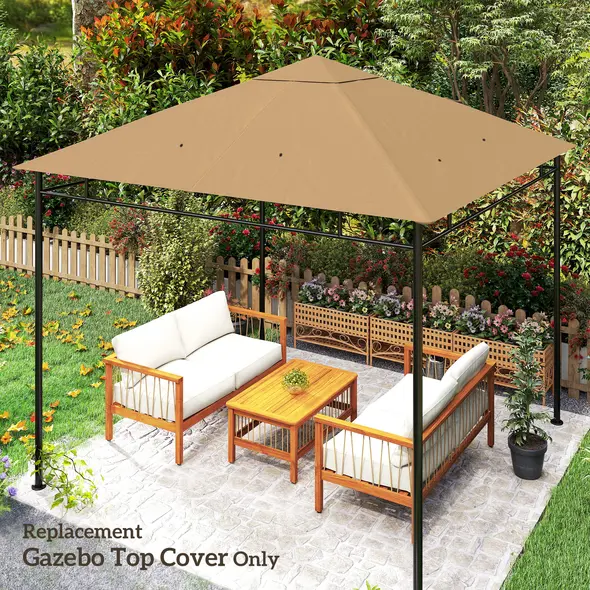 Outsunny 3 x 3 m Gazebo Canopy Replacement Cover, Garden Gazebo Roof Replacement with Drain Holes, TOP COVER ONLY, Beige - 7