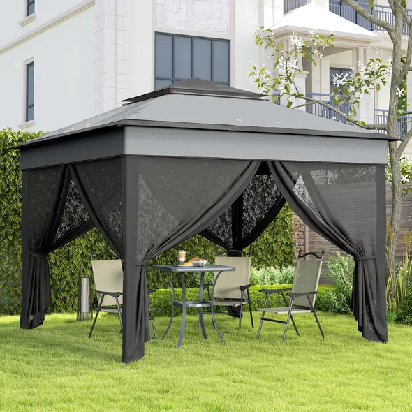 Outsunny 3 x 3(m) Pop Up Gazebo, Height Adjustable Instant Event Shelter with Netting and Carrying Bag, Grey - 8