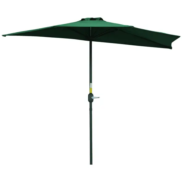 Outsunny 3(m) Half Parasol, Semi Round Umbrella with Metal Frame, Crank Handle for Balcony, Garden, Green - 1