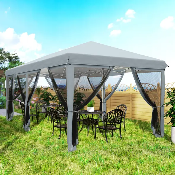 Outsunny 3 x 6m Pop Up Gazebo, Outdoor Canopy Shelter, Marquee Party Wedding Tent with 6 Mesh Walls and Carry Bag, Grey - 9