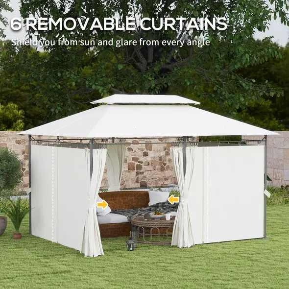Outsunny 3 x 4m Metal Frame, Two-Tier Roof Gazebo - Cream White - 6
