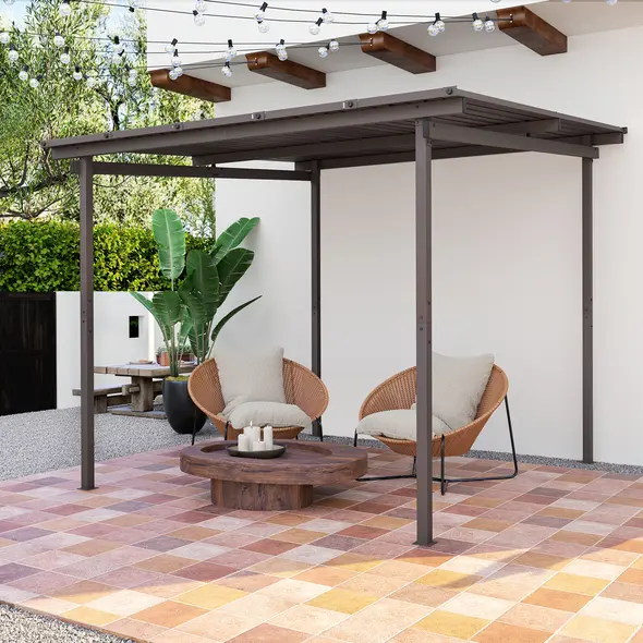 Outsunny 3 x 3(m) Garden Pergola with Waterproof Metal Roof, Lean to Pergola Hardtop Gazebo, Wind-resistant Outdoor Sun Shade, Easy to Assemble - 9