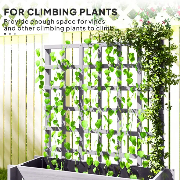 Outsunny 3 Tier Garden Planters with Trellis for Vine Climbing, Wooden Raised Beds, 95x95x110cm, Grey - 4
