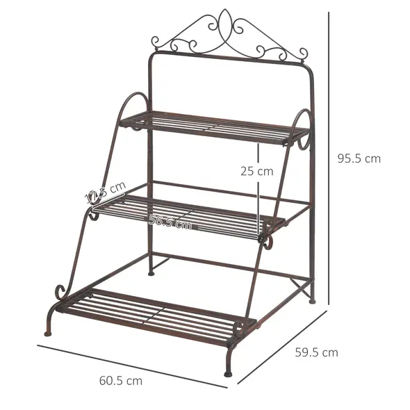 Outsunny 3 Tier Stair Style Metal Plant Stand, Flower Pot Holder Display Shelf, Storage Organizer Rack for Indoor Outdoor Patio Balcony Yard - 3