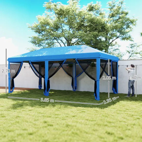 Outsunny 3 x 6m Pop Up Gazebo, Outdoor Canopy Shelter, Marquee Party Wedding Tent with 6 Mesh Walls and Carry Bag, Blue - 3