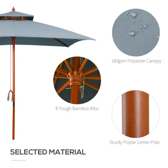 Outsunny 3 x 3 metre Patio Parasol Garden Umbrellas Sunshade Outdoor Wooden Parasol Canopy Double Tier, Dark Grey, BASE NOT INCLUDED - 4