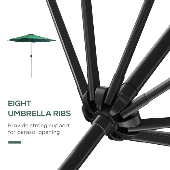 Outsunny 3(m) Tilting Parasol Garden Umbrellas, Outdoor Sun Shade with 8 Ribs, Tilt and Crank Handle for Balcony, Bench, Garden, Green - 7