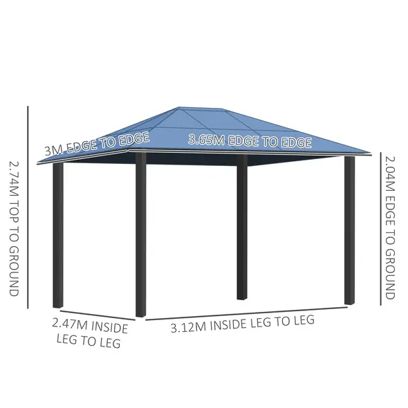 Outsunny 3 x 3.6m Hardtop Gazebo Canopy with Polycarbonate Roof Garden Pavilion with Removable Curtains and Steel Frame, Brown - 3