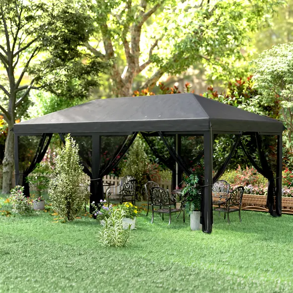 Outsunny 3 x 6m Pop Up Gazebo, Outdoor Canopy Shelter, Marquee Party Wedding Tent with 6 Mesh Walls and Carry Bag, Black - 7