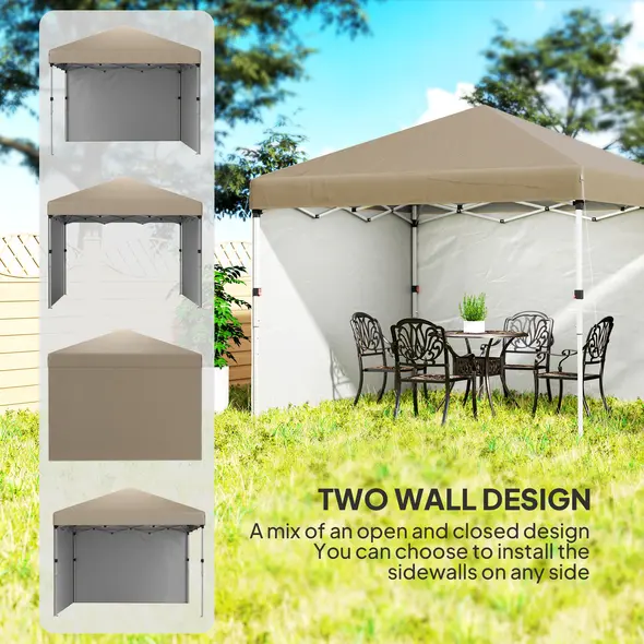 Outsunny 3 x 3 (M) Pop Up Gazebo, UPF 30+ with 2 Sidewalls, Leg Weight Bags and Wheeled Bag, Height Adjustable Party Tent Event Shelter for Garden, Patio, Khaki - 4