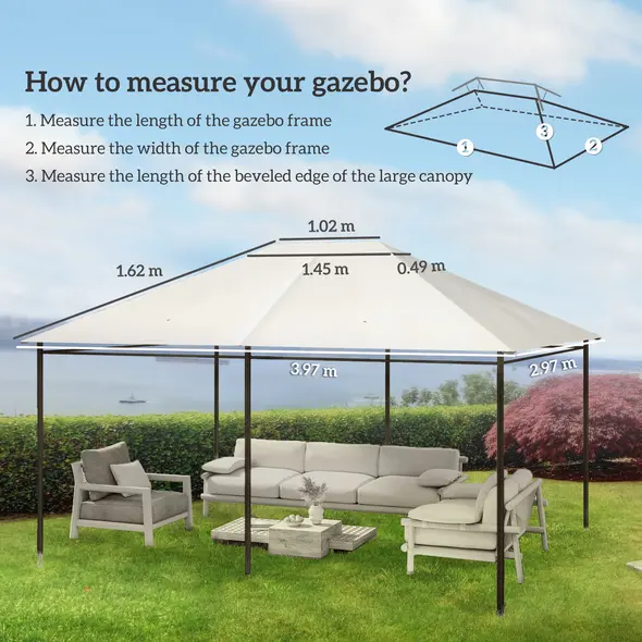 Outsunny 3 x 4m Gazebo Canopy Replacement Cover, Gazebo Roof Replacement (TOP COVER ONLY), Cream White - 3