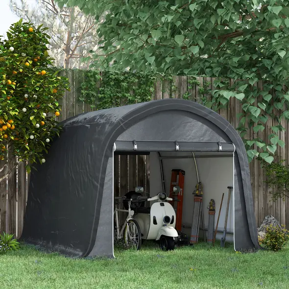Outsunny 3 x 3(m) Garden Storage Tent, Heavy Duty Outdoor Shed, Waterproof Portable Shed Storage Shelter with Galvanised Steel Frame for Bike, Motorcycle, Garden Tools, Grey - 2