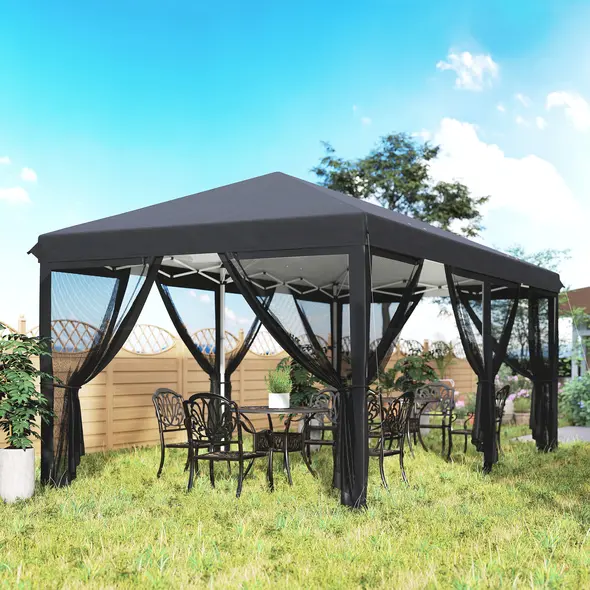 Outsunny 3 x 6m Pop Up Gazebo, Outdoor Canopy Shelter, Marquee Party Wedding Tent with 6 Mesh Walls and Carry Bag, Black - 8
