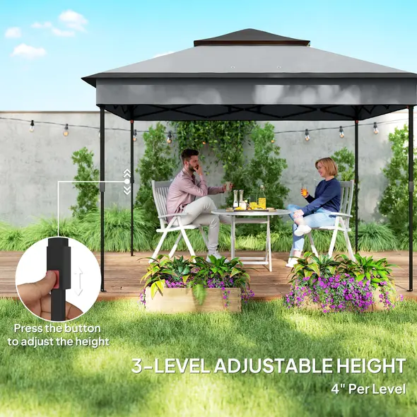 Outsunny 3 x 3(m) Pop Up Gazebo, Height Adjustable Instant Event Shelter with Netting and Carrying Bag, Grey - 5