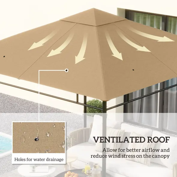 Outsunny 3 x 3 m Gazebo Canopy Replacement Cover, Garden Gazebo Roof Replacement with Drain Holes, TOP COVER ONLY, Beige - 4