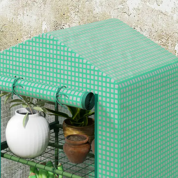 Outsunny 3 Tier Mini Greenhouse Portable Garden Grow House with Roll Up Door and Wire Shelves, 69 x 49 x 125 cm, Green - 9