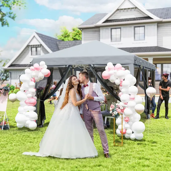 Outsunny 3 x 6m Pop Up Gazebo, Outdoor Canopy Shelter, Marquee Party Wedding Tent with 6 Mesh Walls and Carry Bag, Grey - 8