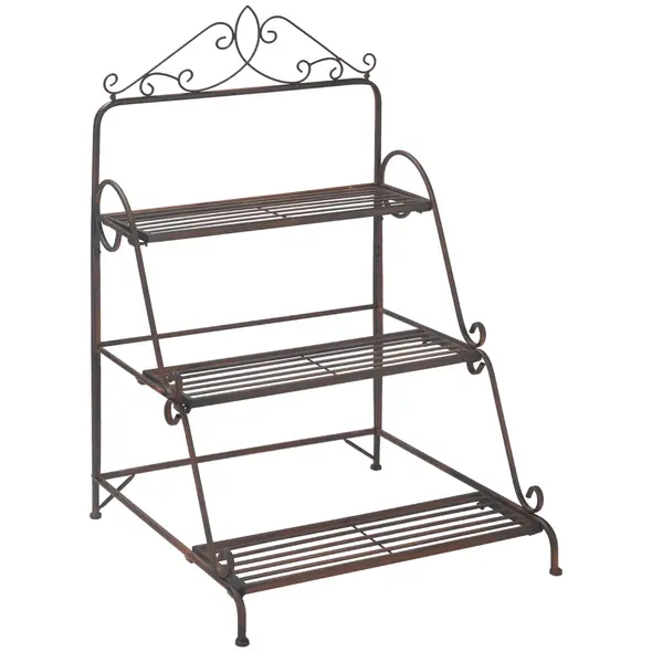 Outsunny 3 Tier Stair Style Metal Plant Stand, Flower Pot Holder Display Shelf, Storage Organizer Rack for Indoor Outdoor Patio Balcony Yard - 1