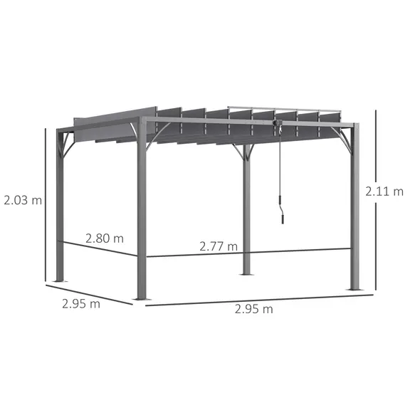 Outsunny 3 x 3(m) Outdoor Pergola with Retractable Roof, Aluminium Louvered Patio Gazebo Canopy for Lawn Garden Patio, Grey - 3