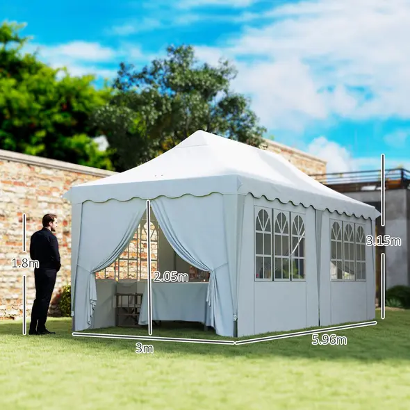 Outsunny 3 x 6m Pop Up Gazebo with Sides, UPF50+ Height Adjustable Marquee Party Tent, Wedding Canopy, Instant Event Shelter with Carry Bag and Sand Bags for Garden, White - 3