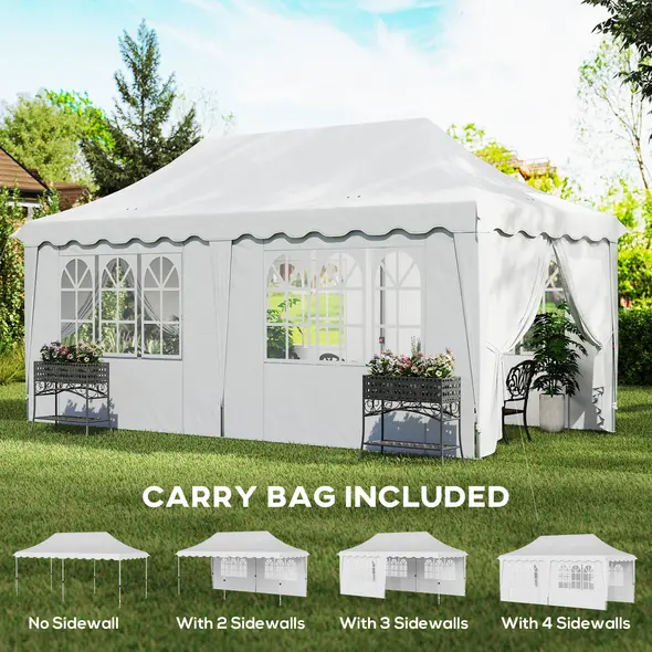 Outsunny 3 x 6m Pop Up Gazebo with Sides, UPF50+ Height Adjustable Marquee Party Tent, Wedding Canopy, Instant Event Shelter with Carry Bag and Sand Bags for Garden, White - 7