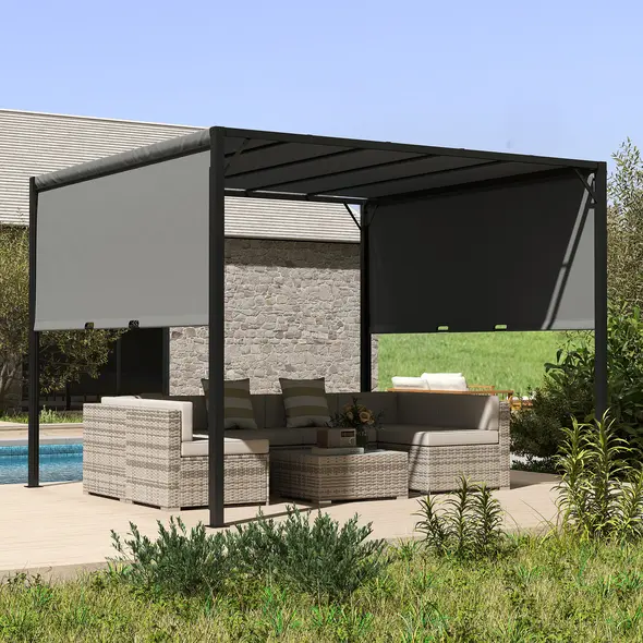 Outsunny 3 X 3 Meters Pergola with Sliding Roof, Garden Gazebo with Adjustable Sun Shade Canopy and Steel Frame, Charcoal Grey - 6