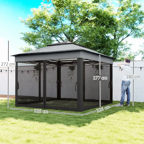 Outsunny 3 x 3(m) Pop Up Gazebo, Height Adjustable Instant Event Shelter with Netting and Carrying Bag, Grey - 3