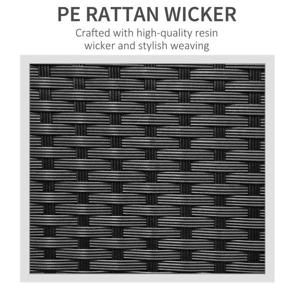 Outsunny 3 Seater Rattan Sofa All-Weather Wicker Weave Metal Frame Chair with Fire Resistant Cushion, Black - 6