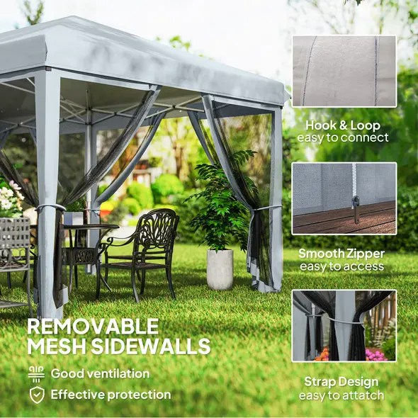 Outsunny 3 x 6m Pop Up Gazebo, Outdoor Canopy Shelter, Marquee Party Wedding Tent with 6 Mesh Walls and Carry Bag, Grey - 6