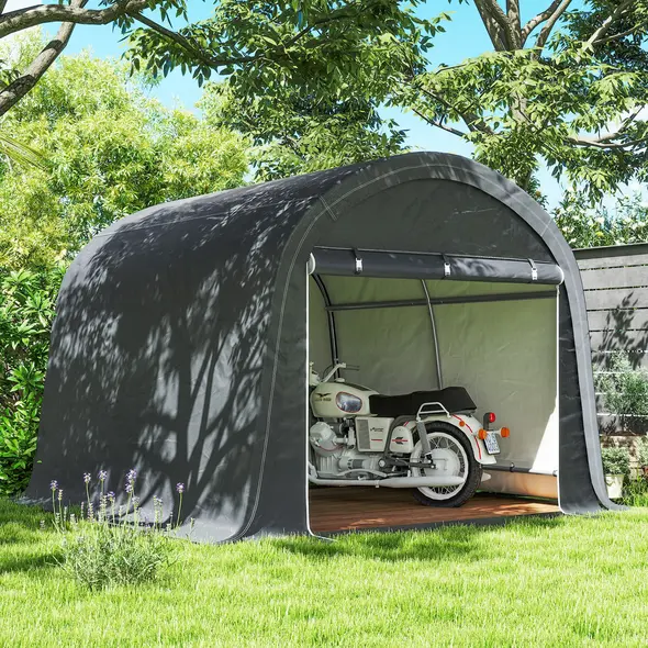 Outsunny 3 x 3(m) Garden Storage Tent, Heavy Duty Outdoor Shed, Waterproof Portable Shed Storage Shelter with Galvanised Steel Frame for Bike, Motorcycle, Garden Tools, Grey - 9