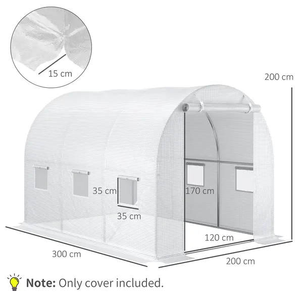 Outsunny 3 x 2 x 2m Polytunnel Greenhouse Replacement Cover ONLY Winter Garden Plant PE Cover for Tunnel Walk-in Greenhouse with Roll-up Windows Door Outdoor, White - 3