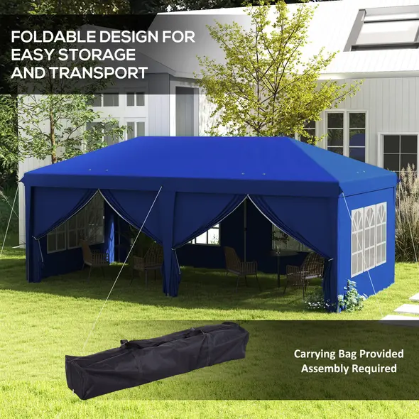 Outsunny 3 x 6m Pop-Up Gazebo, with Curtain Walls and Windows - Blue - 5