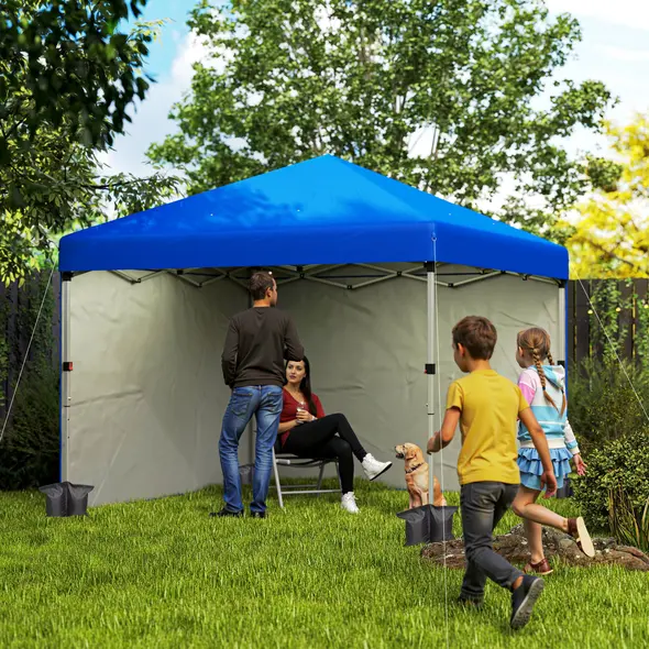 Outsunny 3 x 3 (M) Pop Up Gazebo, UPF 30+ with 2 Sidewalls, Leg Weight Bags and Wheeled Bag, Height Adjustable Party Tent Event Shelter for Garden, Patio, Blue - 2