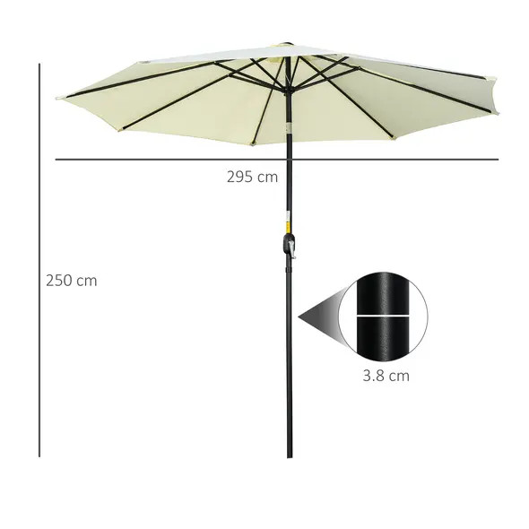 Outsunny 3(m) Tilting Parasol Garden Umbrellas, Outdoor Sun Shade with 8 Ribs, Tilt and Crank Handle for Balcony, Bench, Garden, Beige - 3