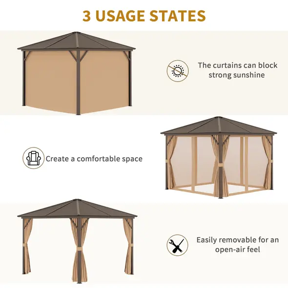 Outsunny 3 x 3(m) Metal Hardtop Gazebo, with Curtains and Accessories - Brown - 5