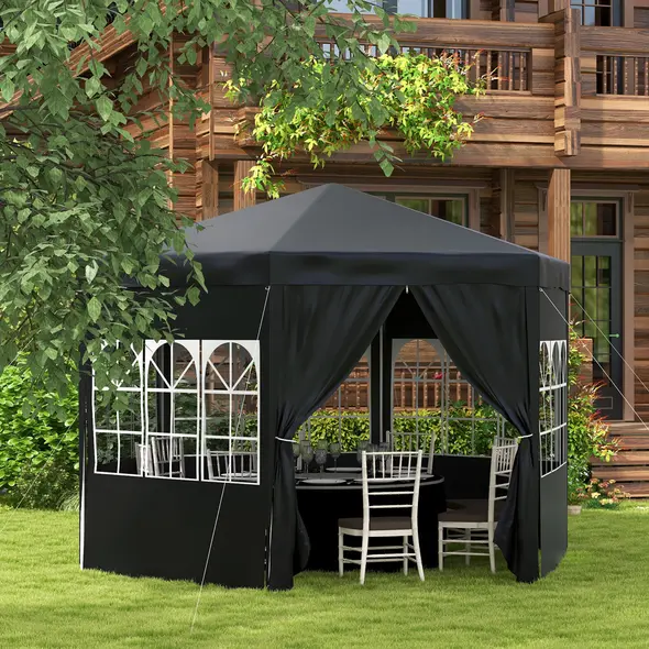 Outsunny 4 m Party Tent Wedding Gazebo Outdoor Waterproof PE Canopy Shade with 6 Removable Side Walls - 2