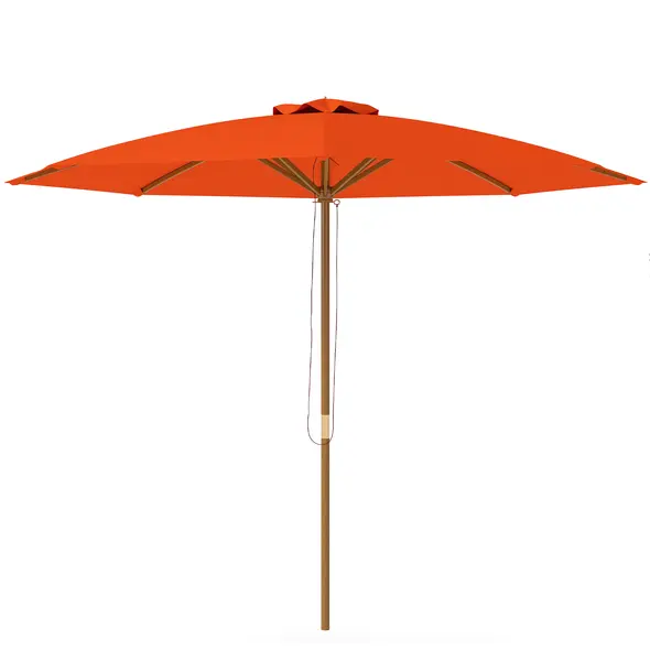 Outsunny 3m Wood Pole Parasol Umbrella - Orange - 1
