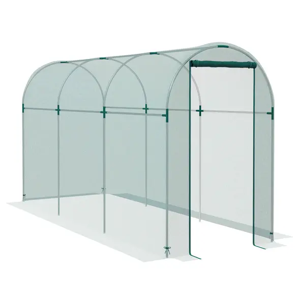 Outsunny 360 x 120cm Galvanised Steel Fruit Cage, Plant Protection Tent with Zipped Door, Green - 1