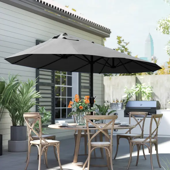 Outsunny 4.6m Double Garden Parasol - Black - 8