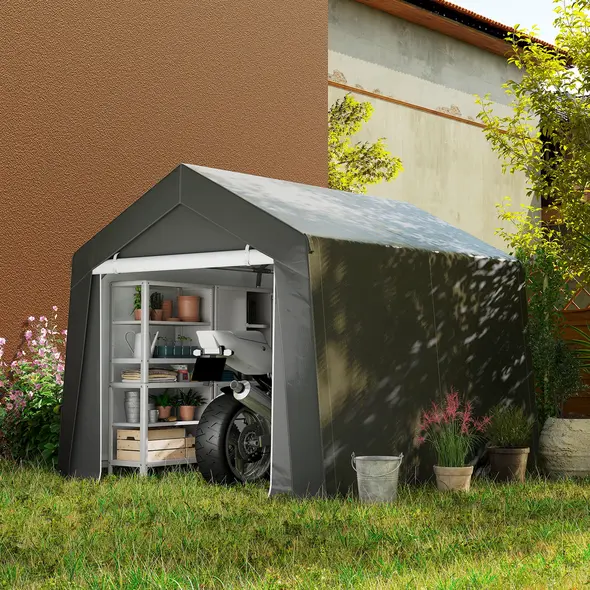 Outsunny 3.6 x 2.1m Portable Outdoor Shed, with Window - Dark Grey - 2