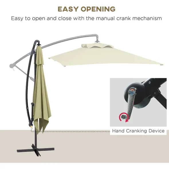 Outsunny 3m Square Canopy Cantilever Parasol, with Cross Base - Beige - 4