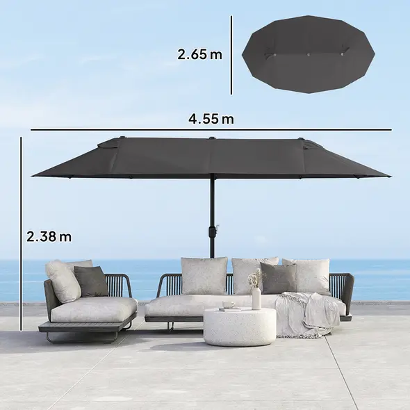 Outsunny 4.6m Double Garden Parasol - Black - 3