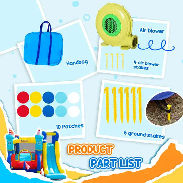 Outsunny 4 in 1 Kids Bouncy Castle Large Sailboat Style Inflatable House Slide Trampoline Water Pool Climbing Wall with Blower Carrybag for Kids Age 3-8, 2.65 x 2.6 x 2m - 5