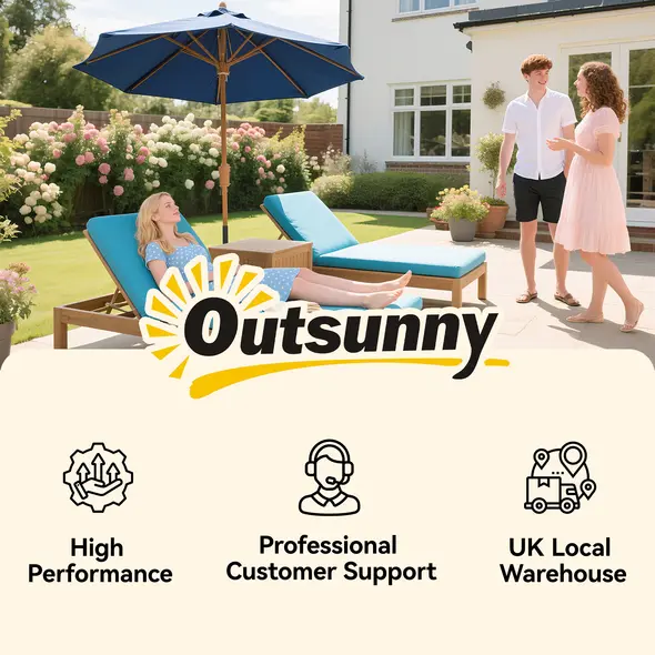 Outsunny 3m Wood Pole Parasol Umbrella - Grey - 9